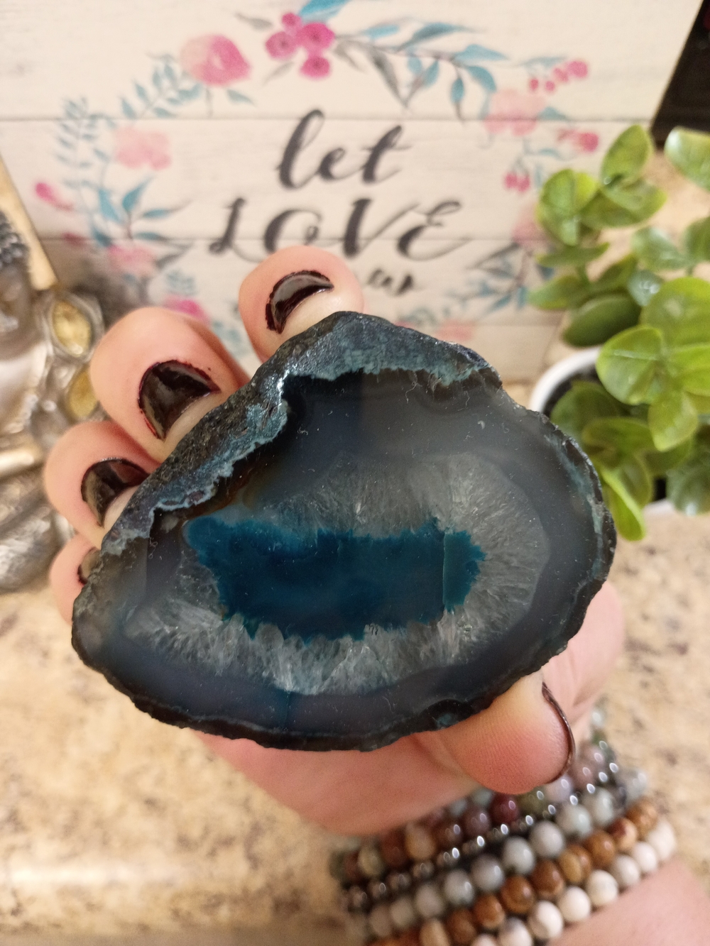 Blue Agate From Brazil Geode  Decorative Accent